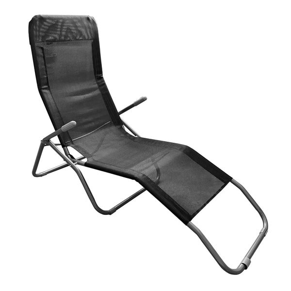 Sezlong gradina SELNO, gri/negru, plasa/otel, 58x160x97 cm