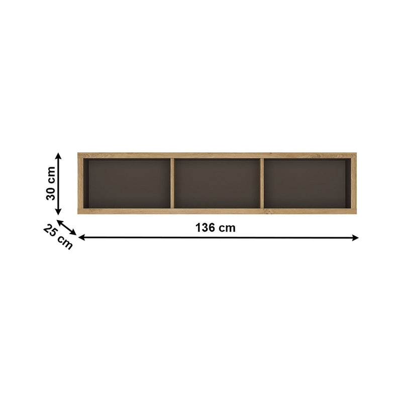 Raft SHELDON TIP 61, stejar shetland, PAL laminat, 136x25x30 cm