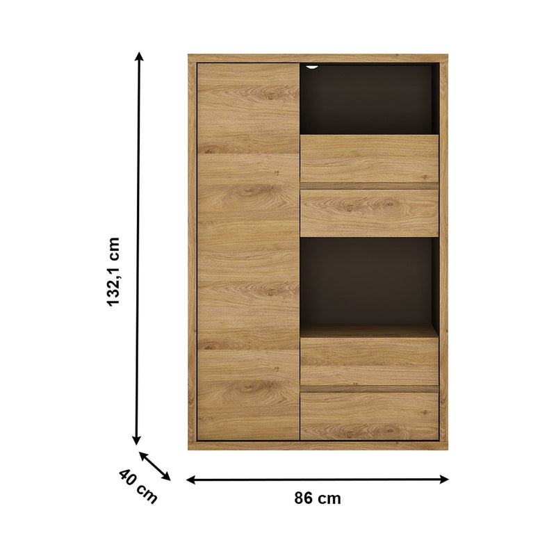 Comoda SHELDON TIP 31, stejar, PAL laminat, cu 4 sertare si o usa, 86x40x132.1 cm