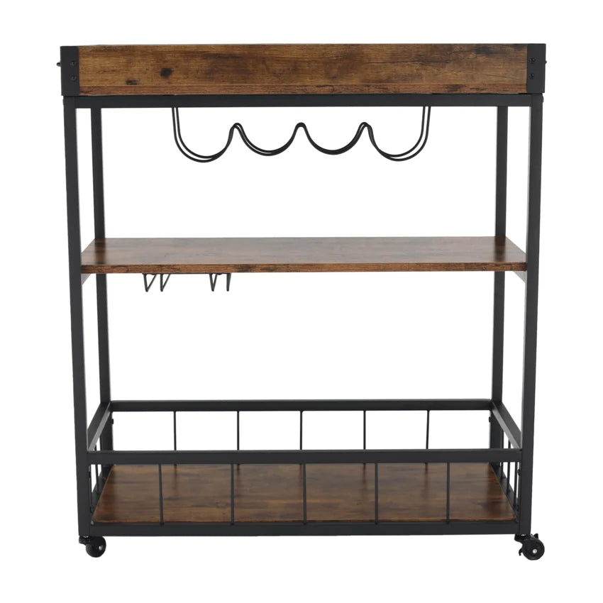 Carucior servire SILVIUS, nuc/negru, PAL/metal, 80x40x90 cm