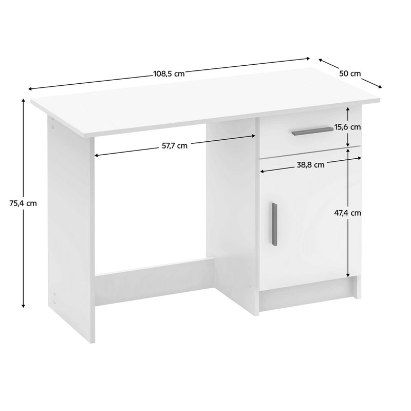 Birou SIRISS NEW, alb, DTD laminat, 109x50x75 cm