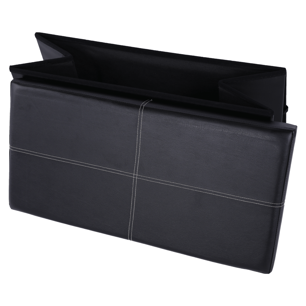 Taburet pliabil IMRA, negru, piele ecologica, cu spatiu depozitare, 76x38x38 cm