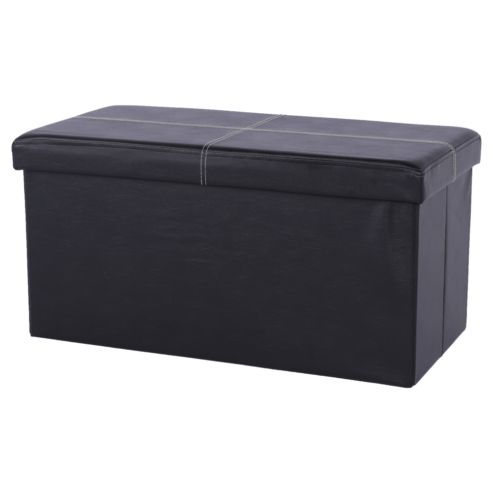 Taburet pliabil IMRA, negru, piele ecologica, cu spatiu depozitare, 76x38x38 cm