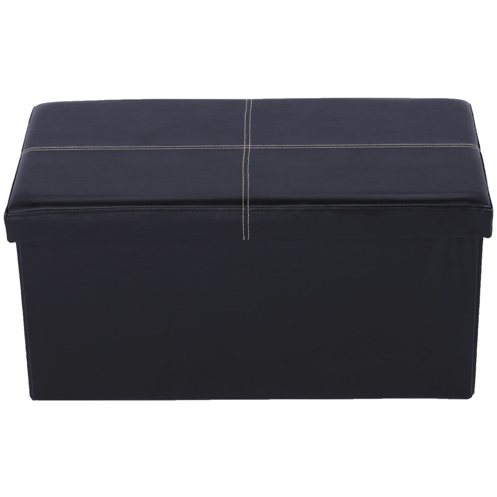 Taburet pliabil IMRA, negru, piele ecologica, cu spatiu depozitare, 76x38x38 cm