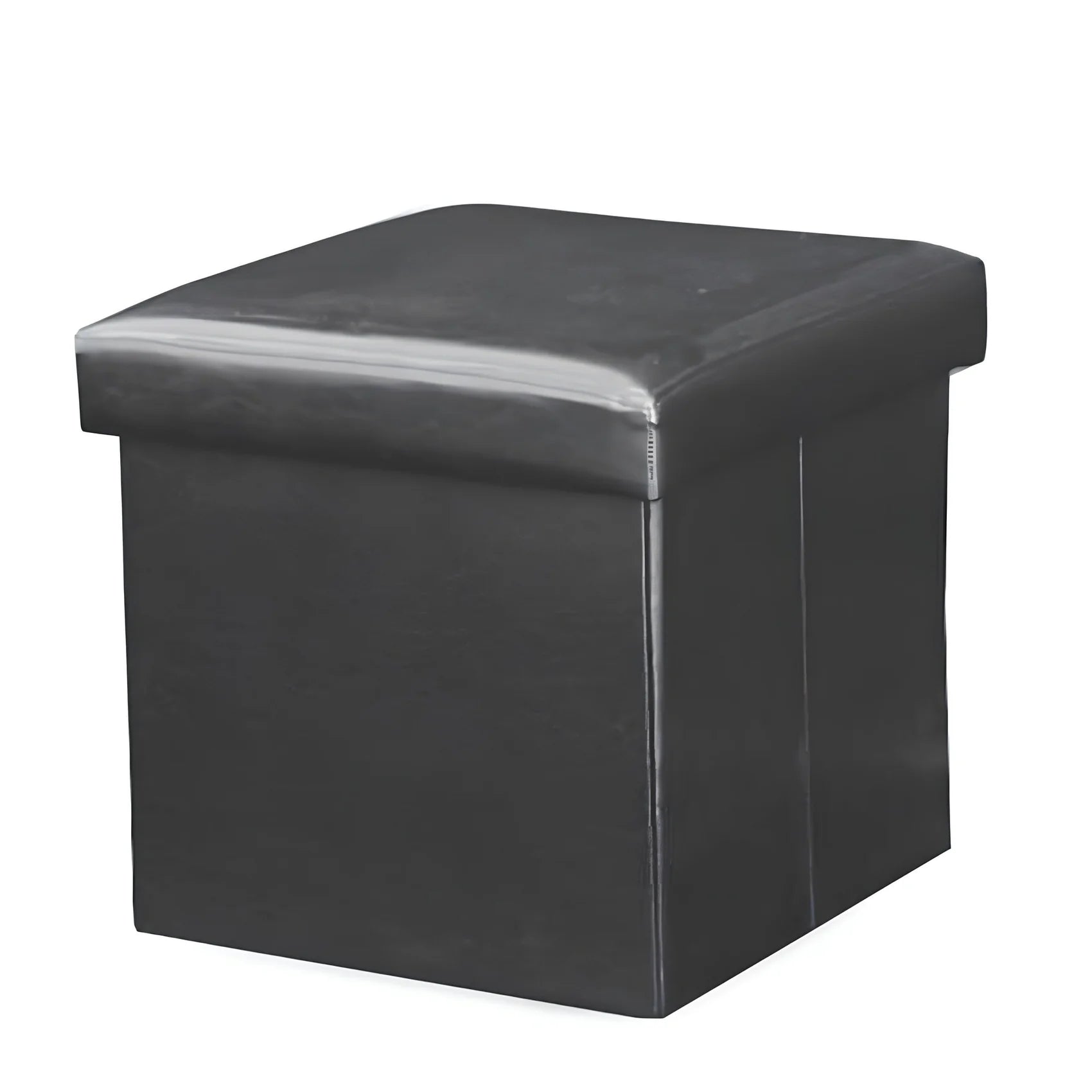 Taburet pliabil TELA NEW, negru, piele ecologica, cu spatiu depozitare, 40x40x37 cm