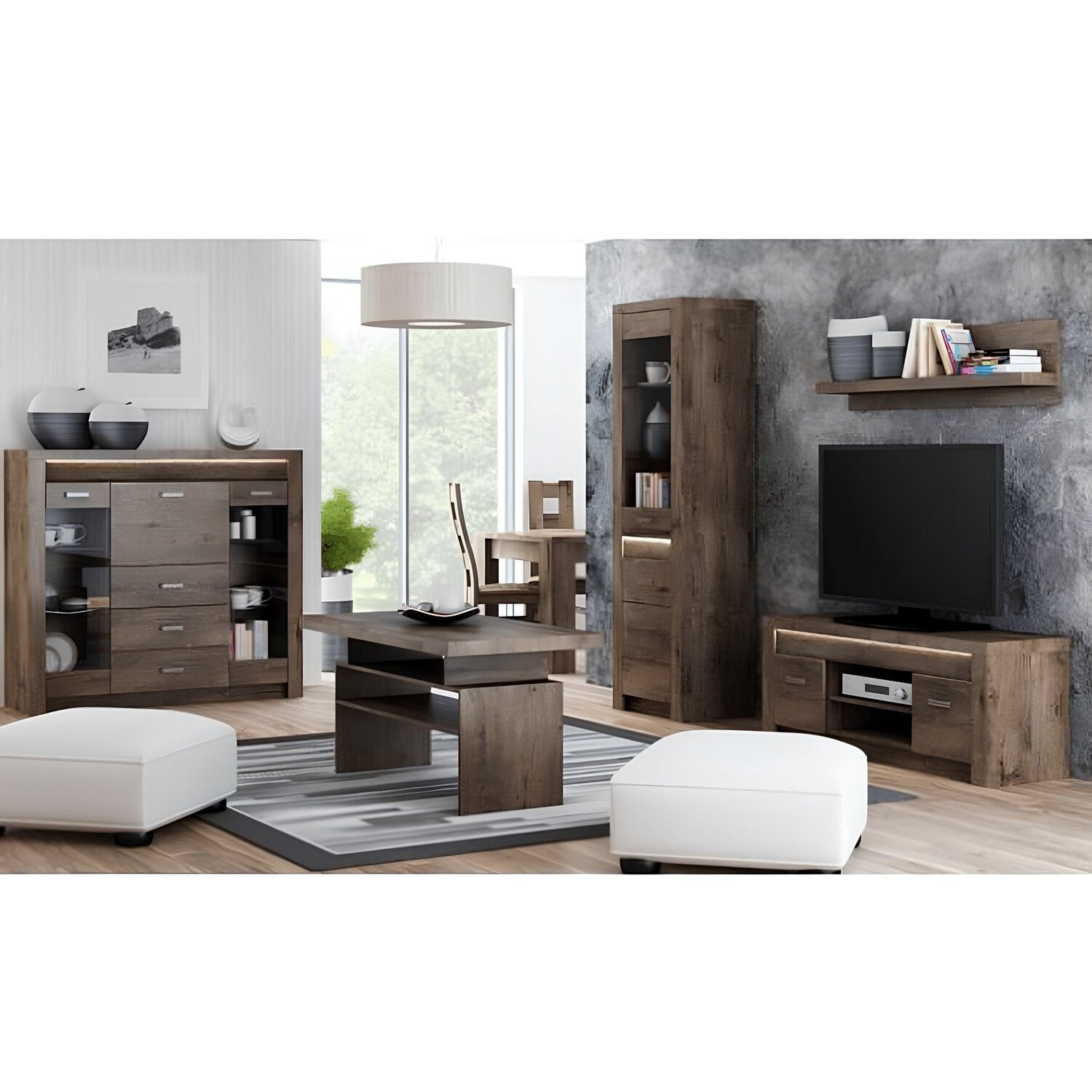 Comoda INFINITY I-08, frasin inchis, PAL melaminat, 137x42x122 cm
