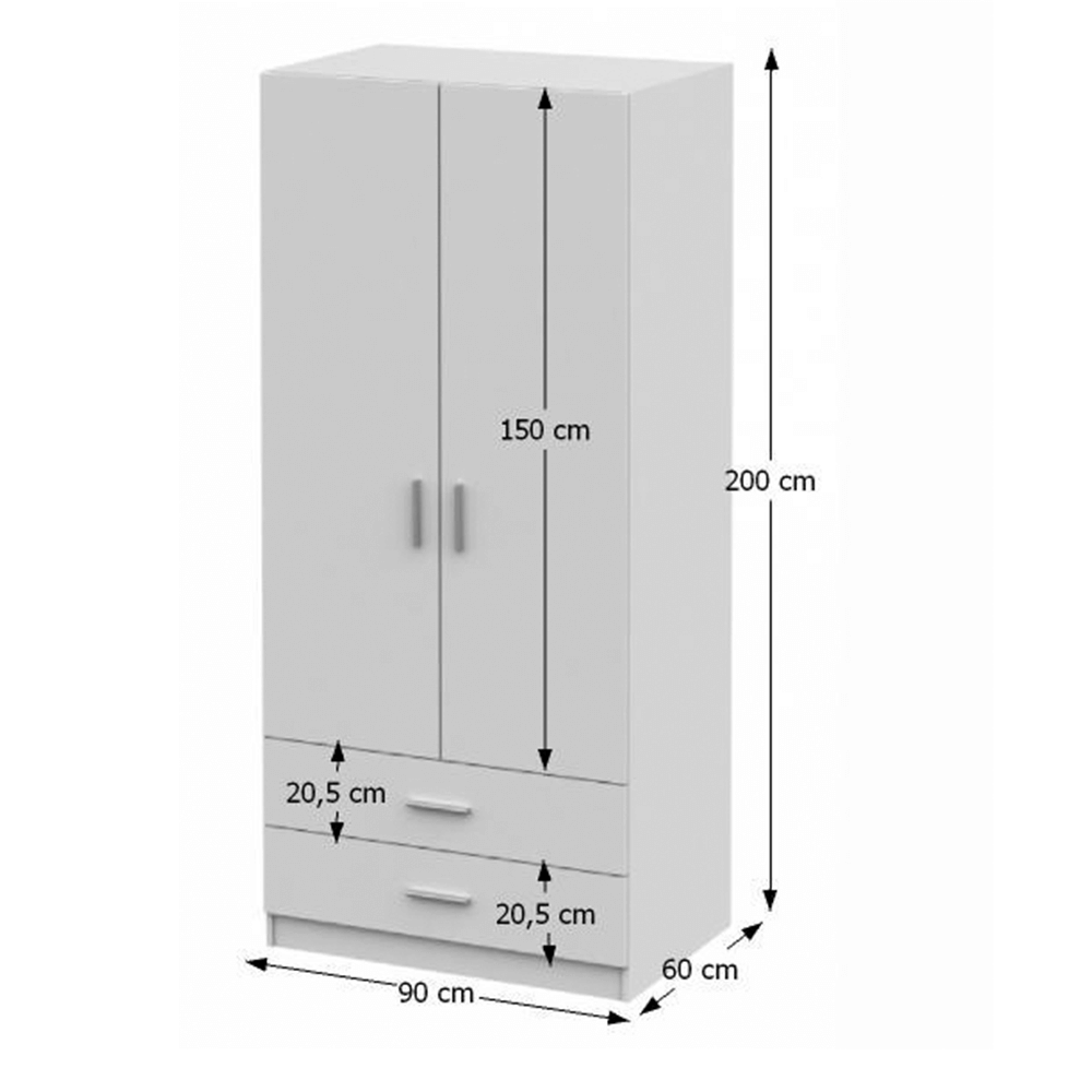 Dulap INVITA Tip 5, alb, DTD lamimat, cu 2 usi si 2 sertare, 90x60x200 cm