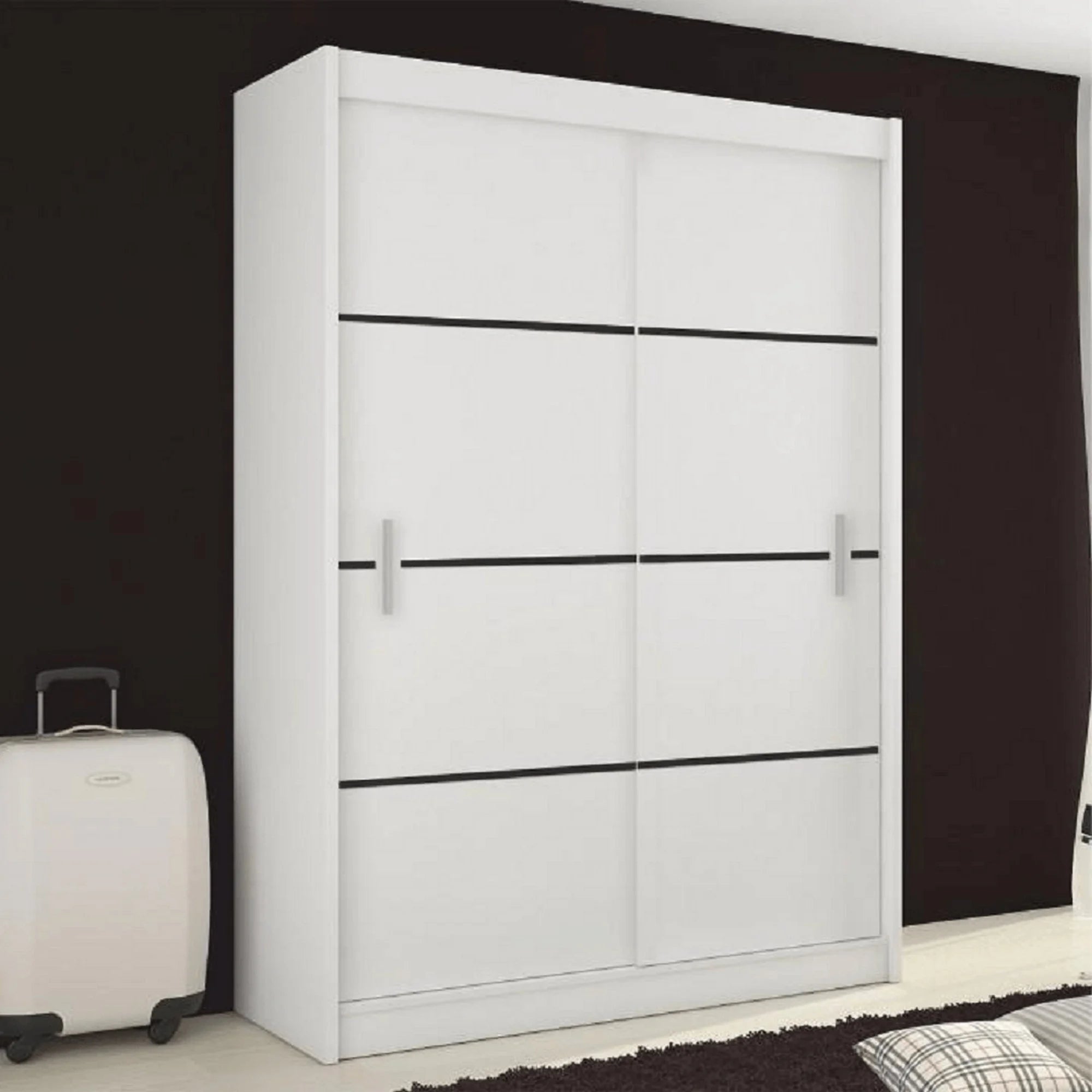 Dulap MERINA, alb/negru, PAL melaminat, cu 2 usi, 150x60x215 cm