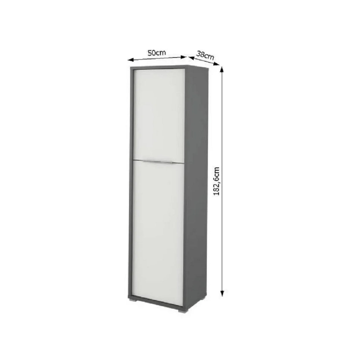 Dulap RIOMA NEW TYP 08, gri grafit/alb, DTD laminat, cu 2 usi, 50x38x183 cm