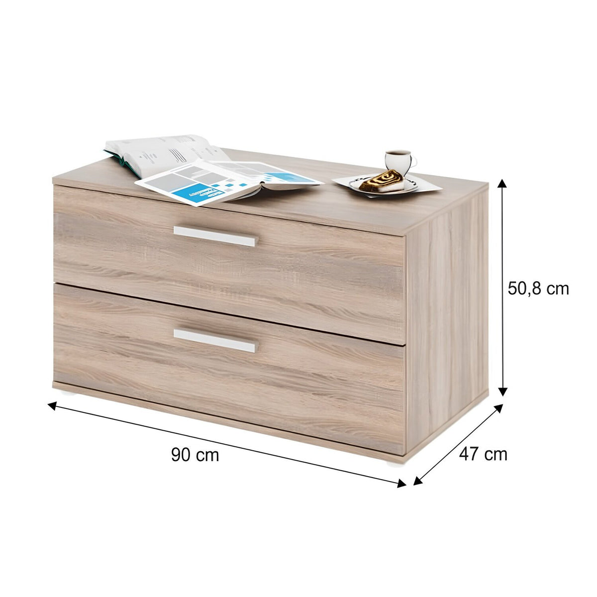 Noptiera DUNAJ TYP 8, stejar sonoma, PAL melaminat/metal, cu 2 sertare, 90x47x51 cm