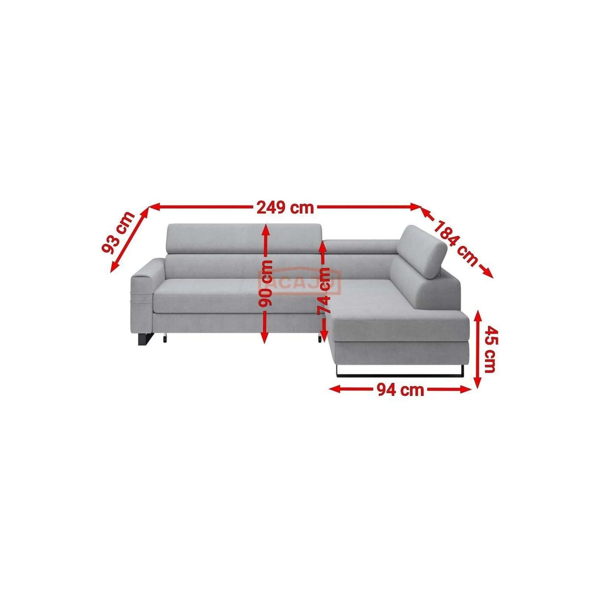 Coltar extensibil LIVIO, personalizabil materiale gama Oferta Avantaj, cu lada depozitare si tetiere reglabile, 249x184x90 cm