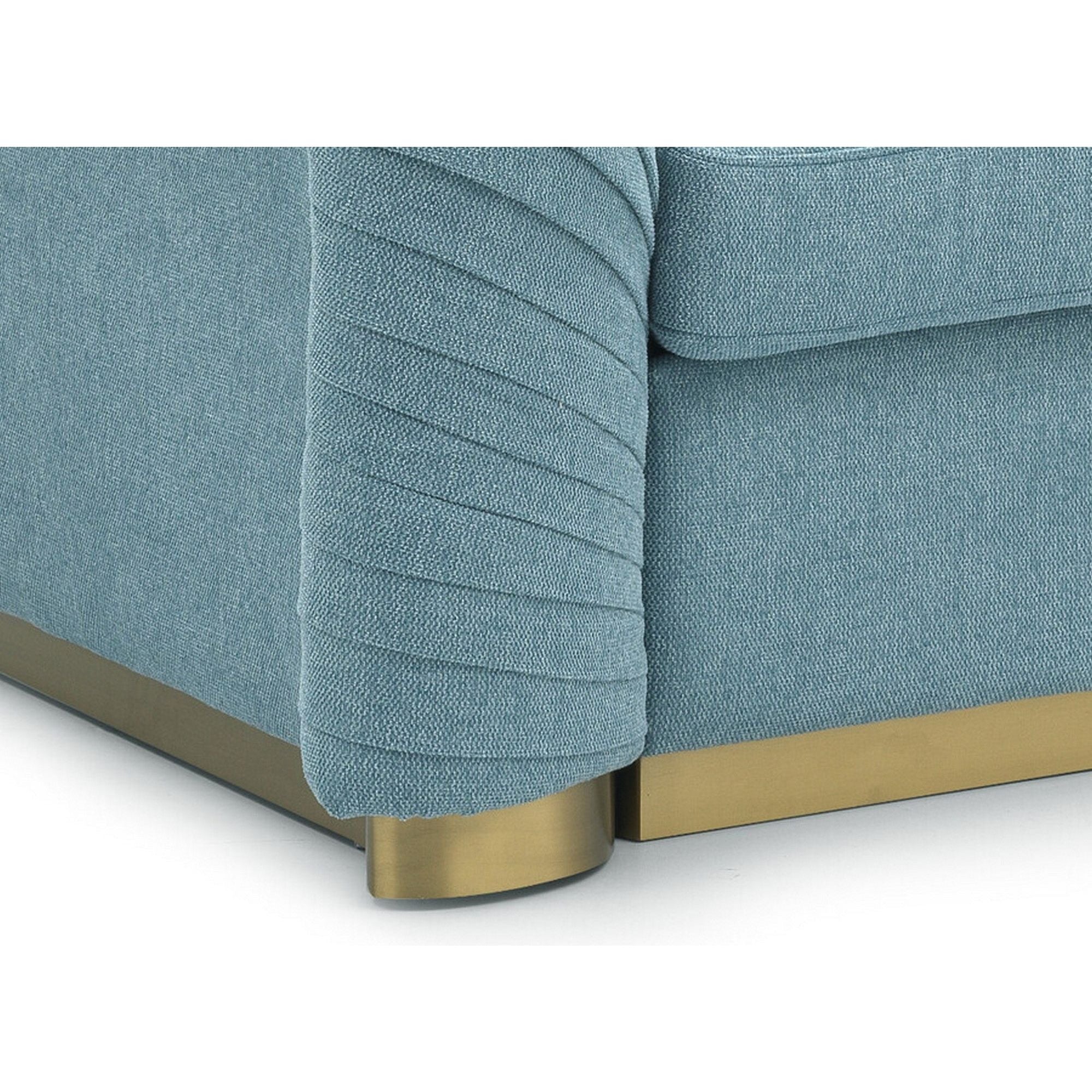 Canapea MELVA 2, albastru deschis/auriu, stofa clasica/lemn/metal, 180x93x72 cm