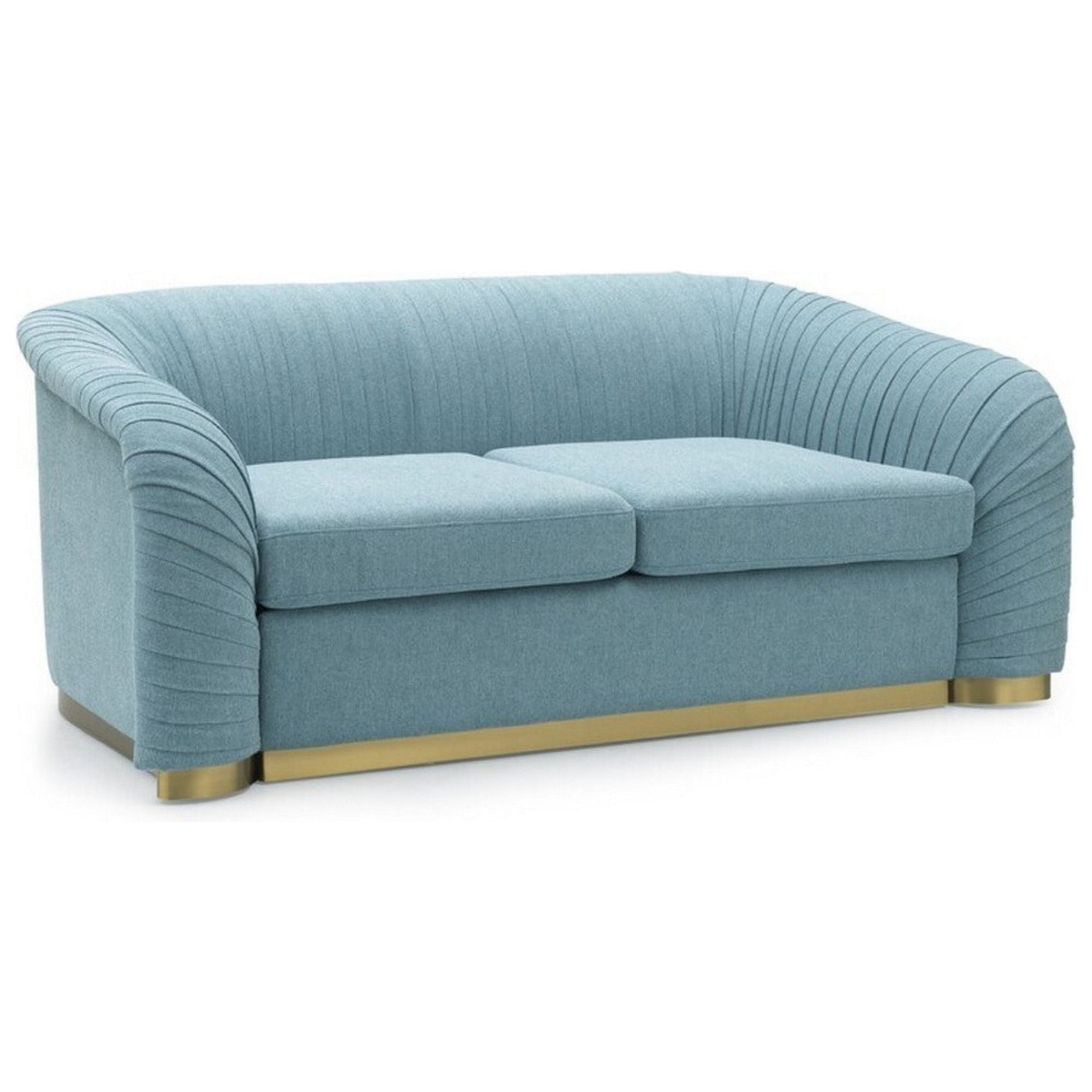 Canapea MELVA 2, albastru deschis/auriu, stofa clasica/lemn/metal, 180x93x72 cm
