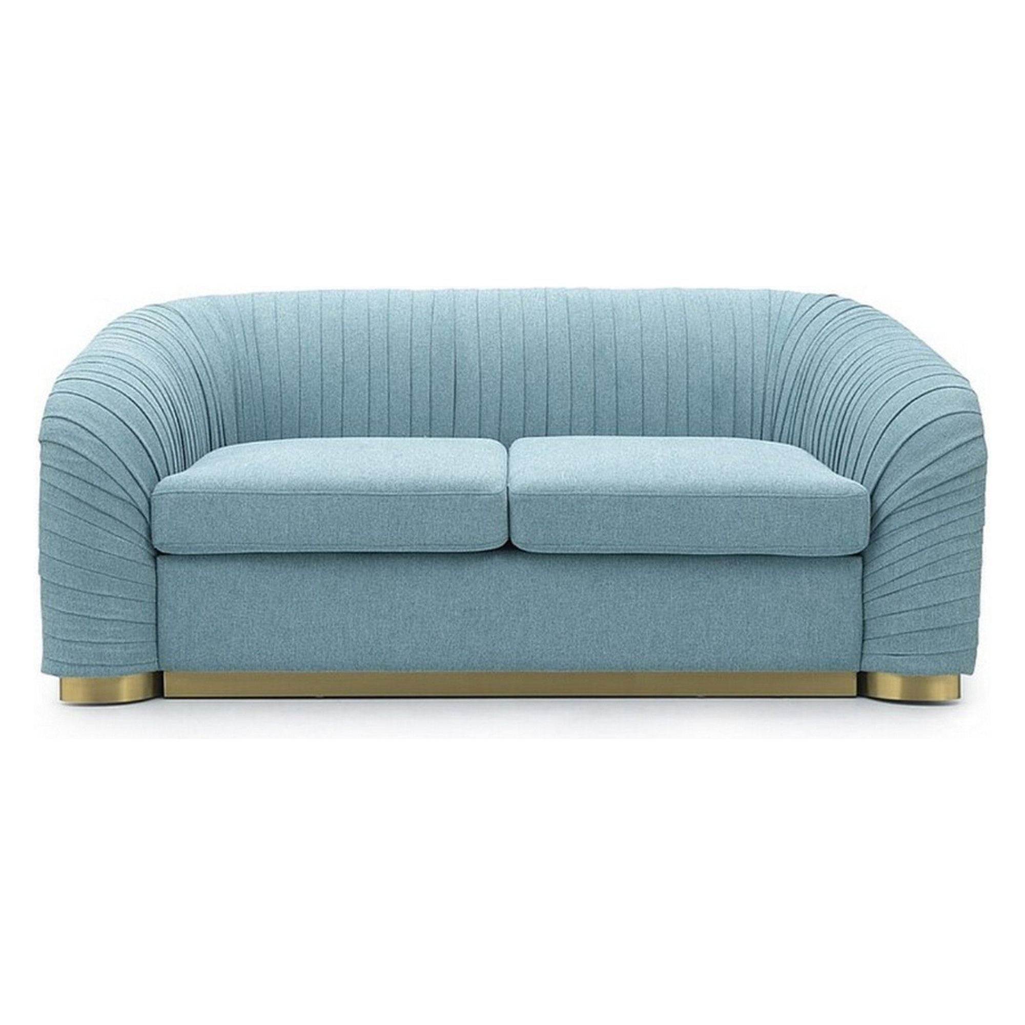 Canapea MELVA 2, albastru deschis/auriu, stofa clasica/lemn/metal, 180x93x72 cm