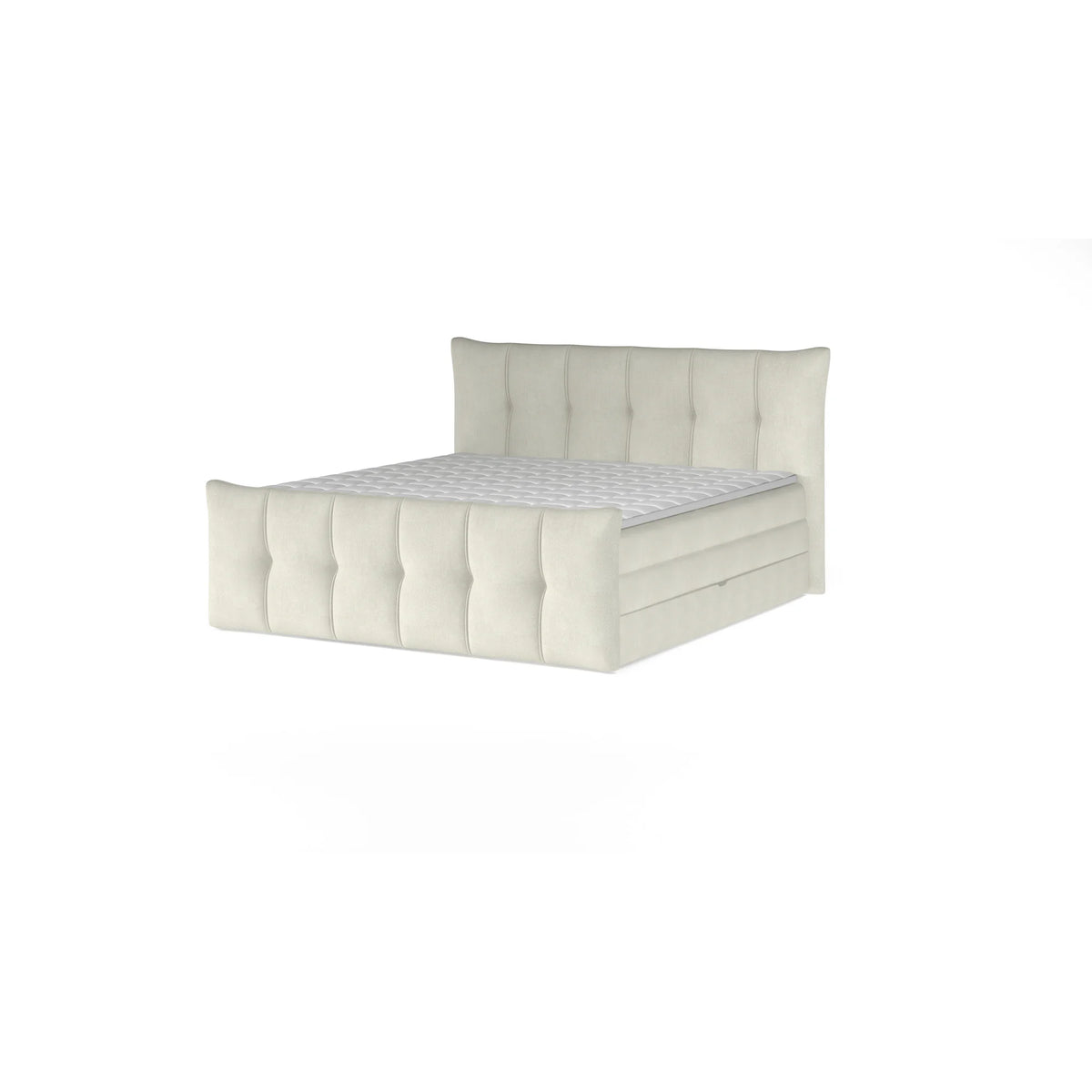 Pat boxspring SOFIA 160x200, personalizabil materiale gama Oferta Avantaj, cu saltele, topper si lada pentru depozitare