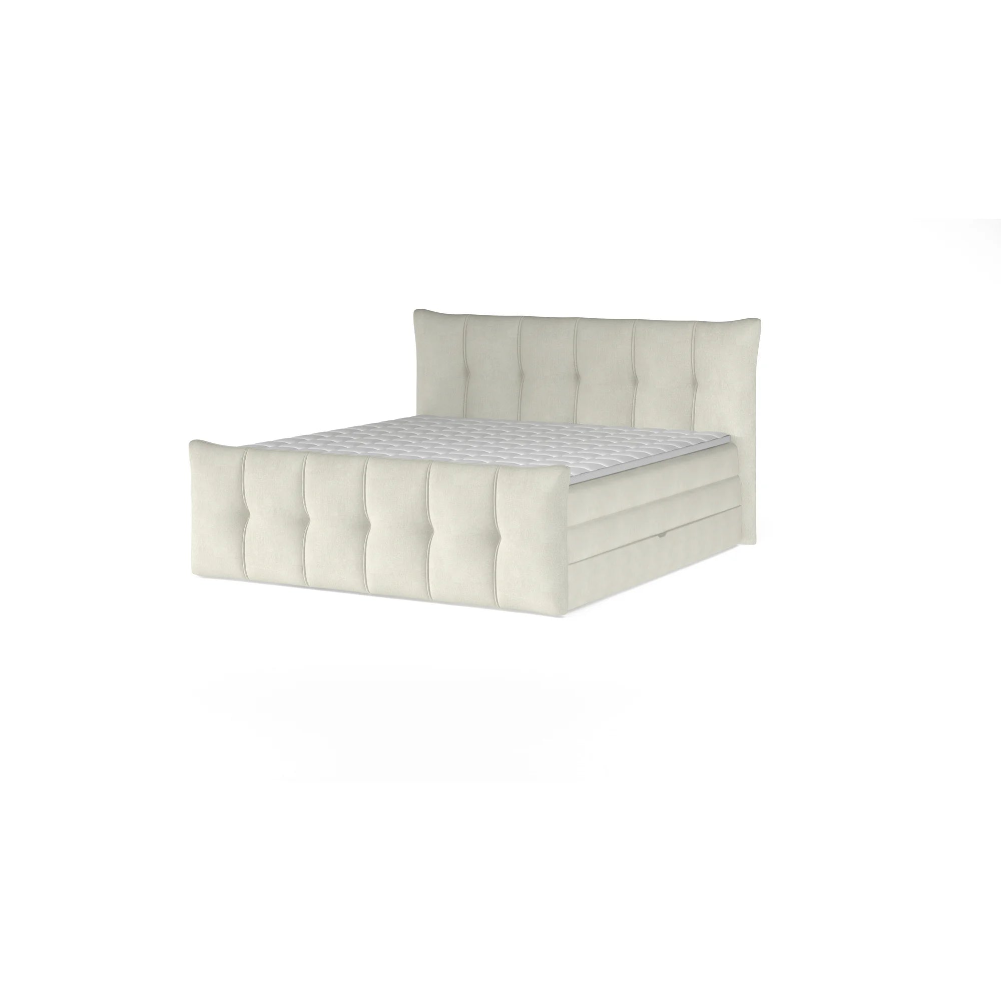 Pat boxspring SOFIA 180x200, personalizabil materiale gama Oferta Avantaj, cu saltele, topper si lada pentru depozitare