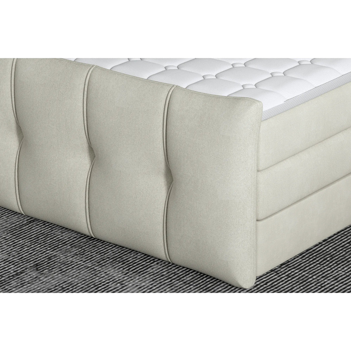 Pat boxspring SOFIA 160x200, personalizabil materiale gama Oferta Avantaj, cu saltele, topper si lada pentru depozitare