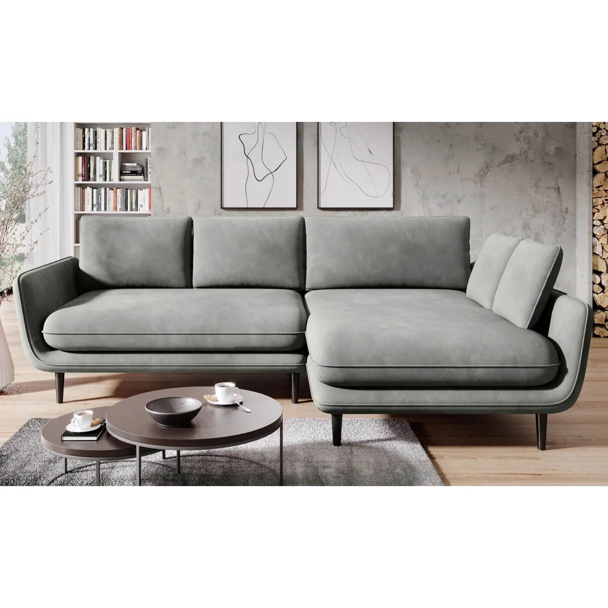 Coltar extensibil SOLANO, sezlong dreapta, stofa catifelata albastru inchis - Element 13, Gama Premium, cu lada depozitare, 260x167x83 cm