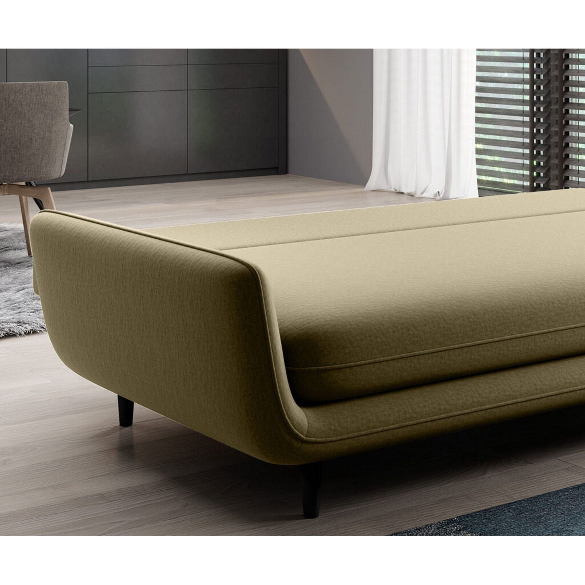 Canapea extensibila Solano, stofa catifelata verde marin - Terra 72, Gama Premium, cu lada depozitare, 230x107x85/73 cm