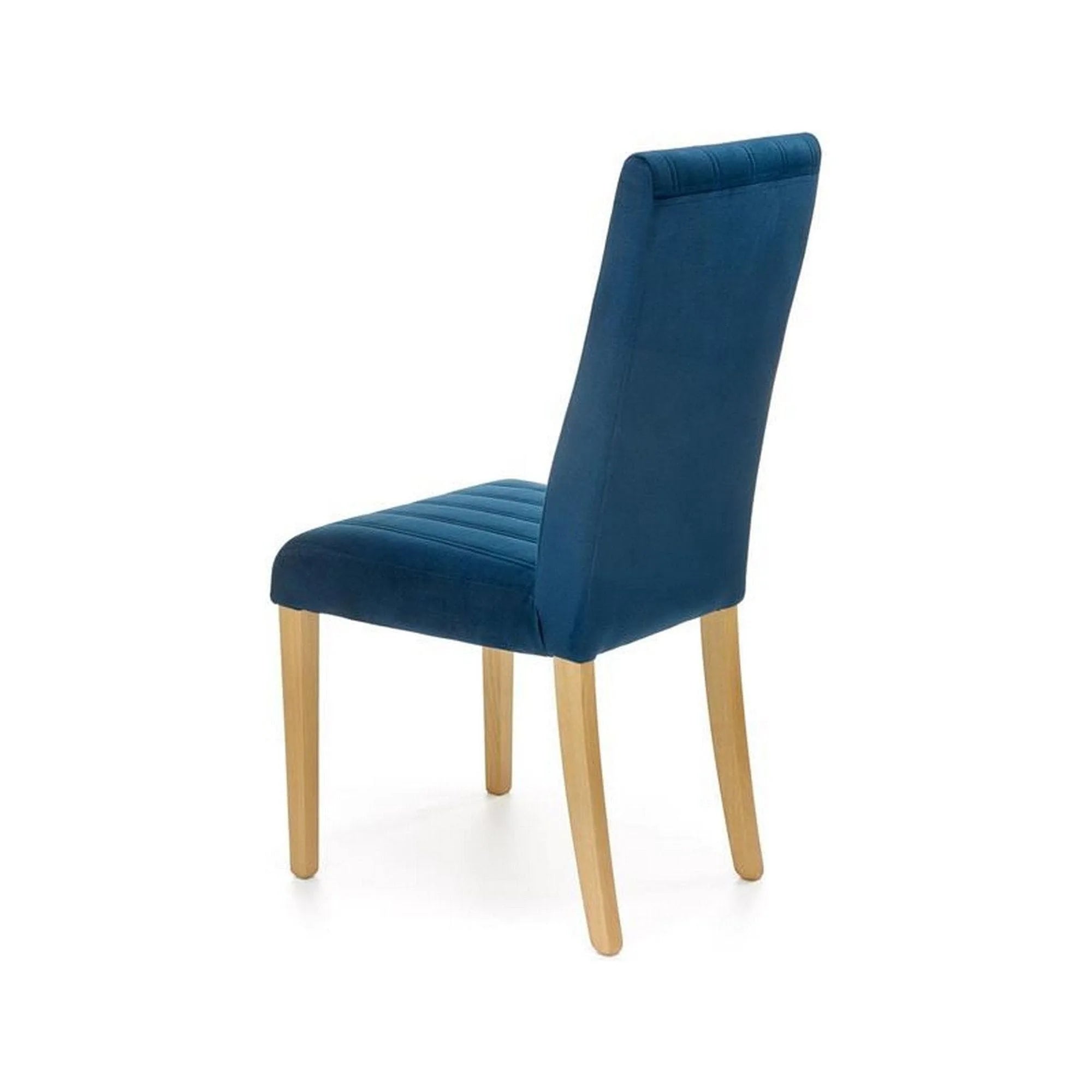 Scaun DIEGO 3, albastru marin/stejar miere, stofa catifelata/lemn de fag, 47x59x99 cm