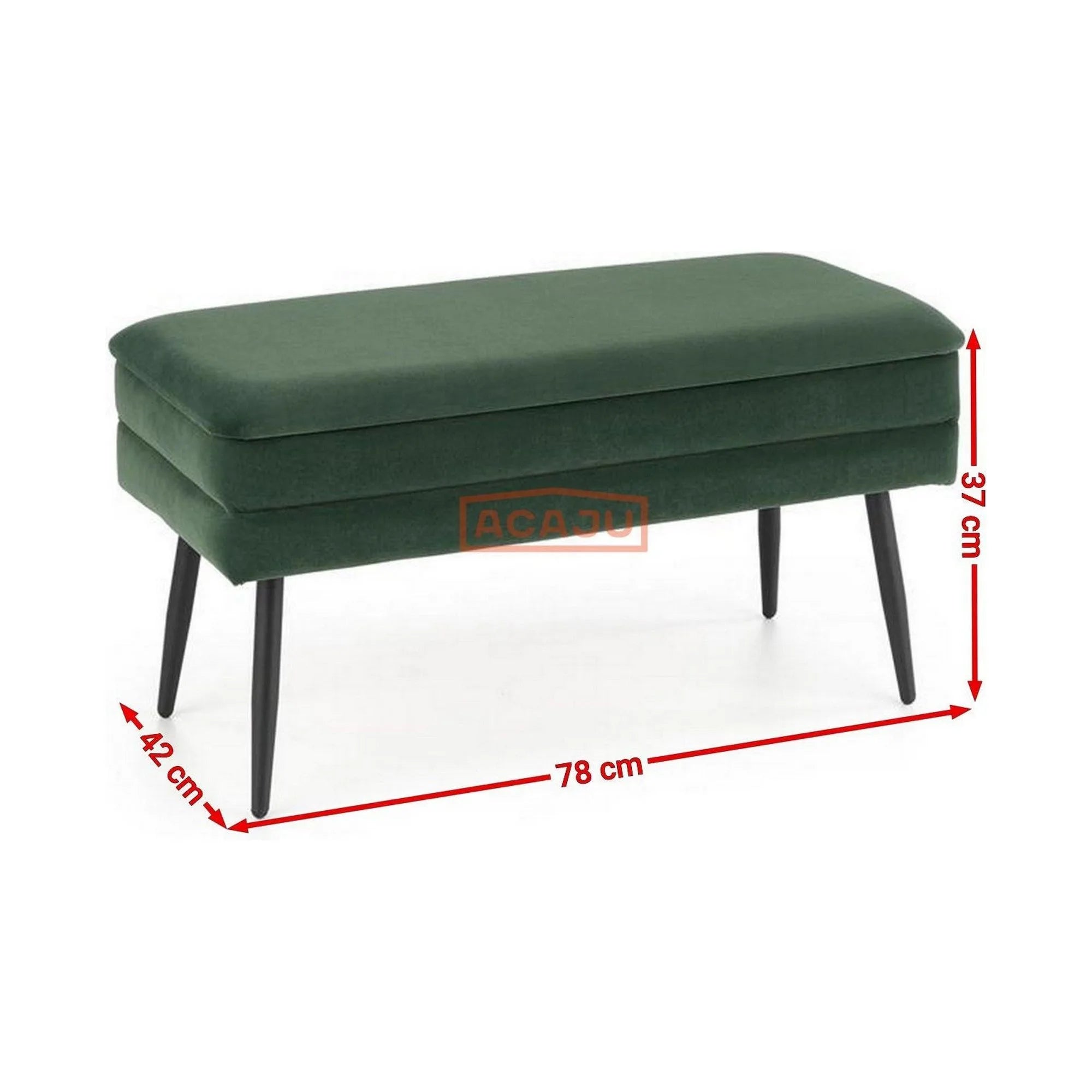 Bancheta VELVA, stofa catifelata verde inchis, 78x42x37 cm