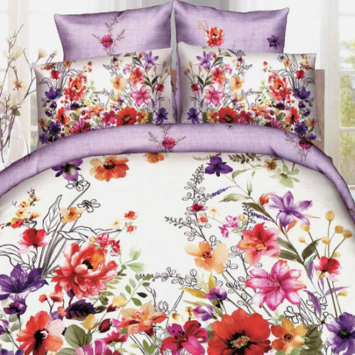 Set lenjerie pat finet SPRING FLOWERS, bumbac/poliester, multicolor, 220x230 cm, cu cearceaf pat, cearceaf pilota si 2 fete de perna