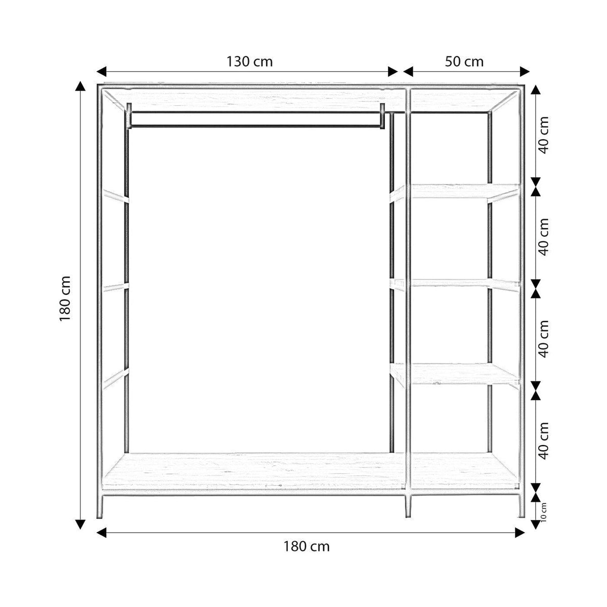 Stander haine AMBERG L657, stejar/negru, PAL/metal, 180x40x180 cm