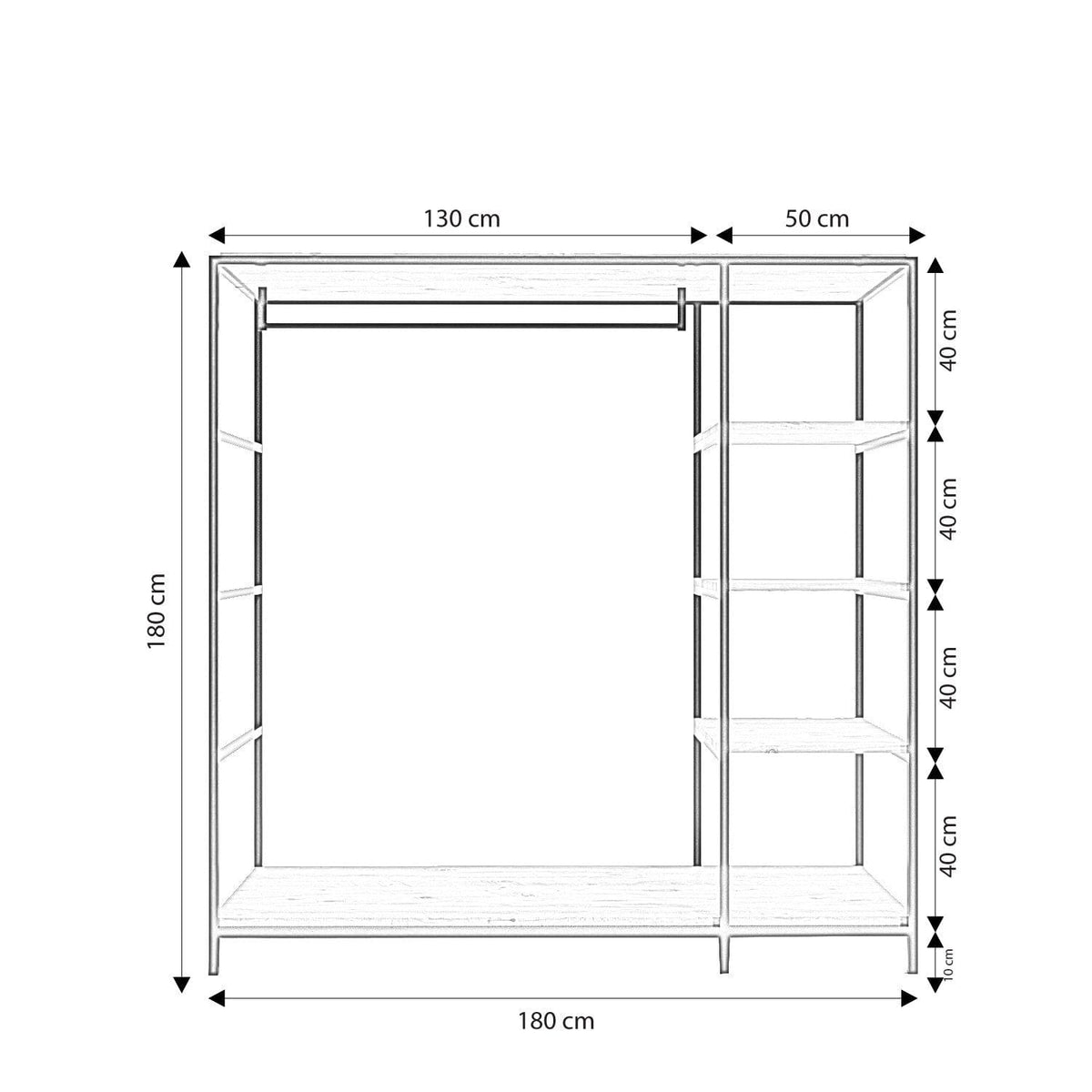 Stander haine AMBERG L657, stejar/negru, PAL/metal, 180x40x180 cm