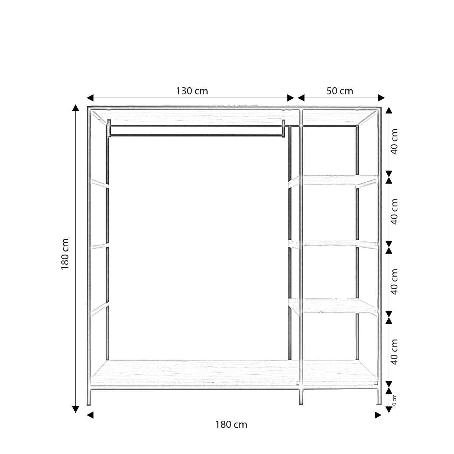 Stander haine AMBERG L657, stejar/negru, PAL/metal, 180x40x180 cm