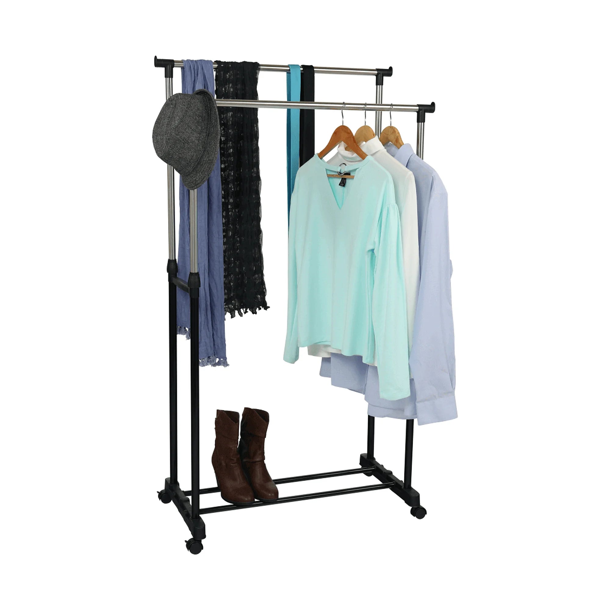 Stander haine OLIVER, negru/crom, metal/plastic, 80x43x150 cm