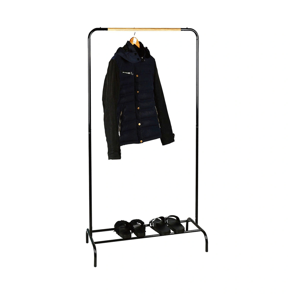 Stander haine RAPSO, negru, metal/lemn, 80x40x149 cm