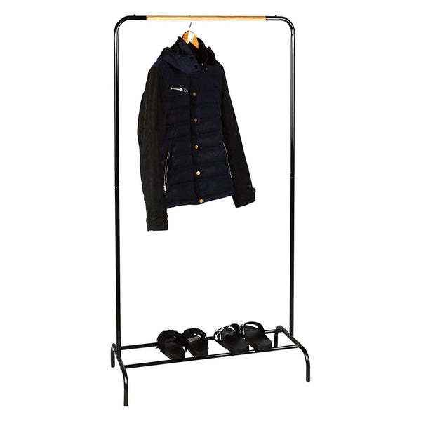 Stander haine RAPSO, negru, metal/lemn, 80x40x149 cm
