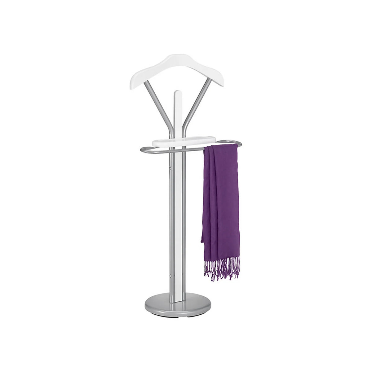 Stander haine ROMAN, alb/crom, lemn/metal, 46x29x109 cm