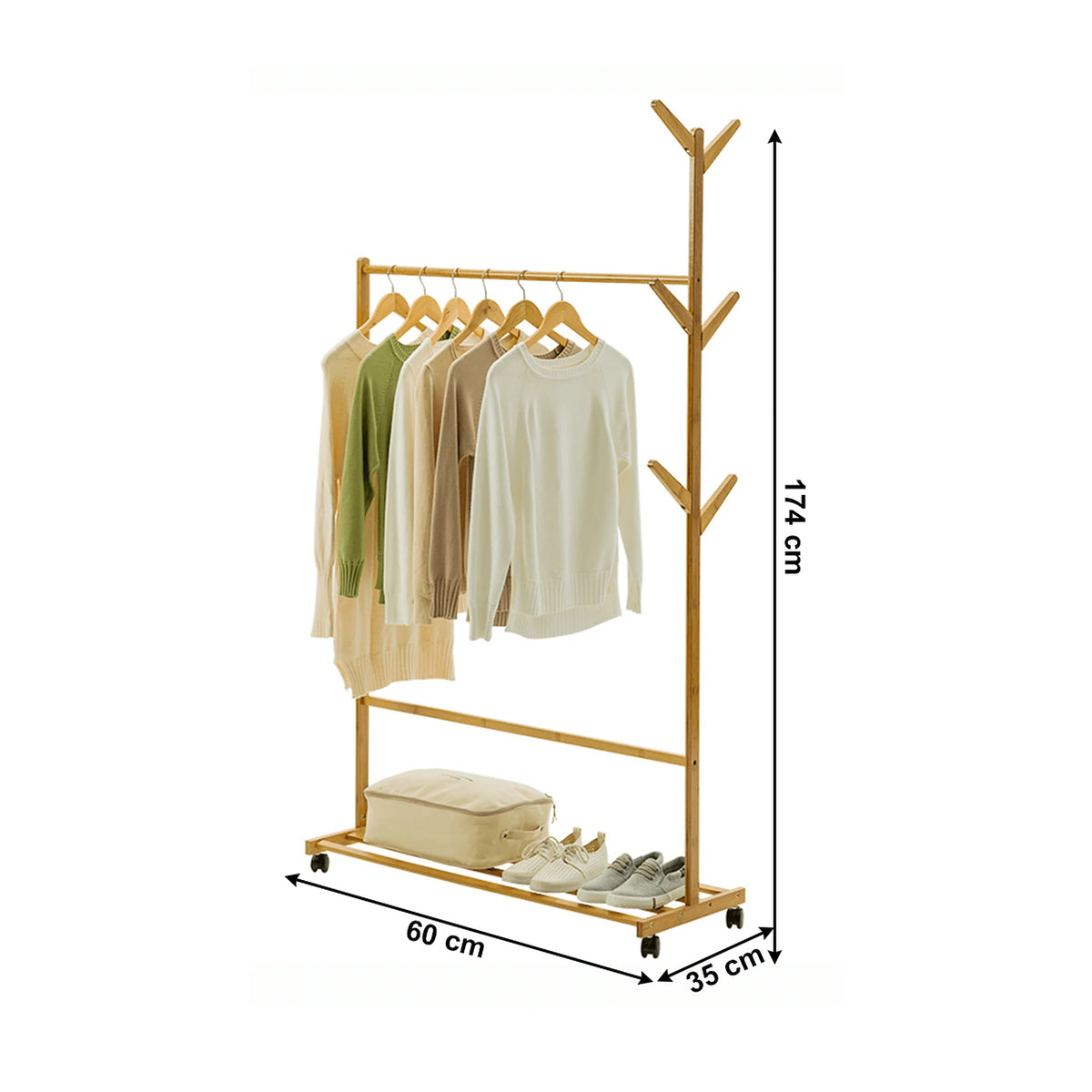 Stander haine VIKIR TYP 1, bambus, lemn, 60x35x174 cm