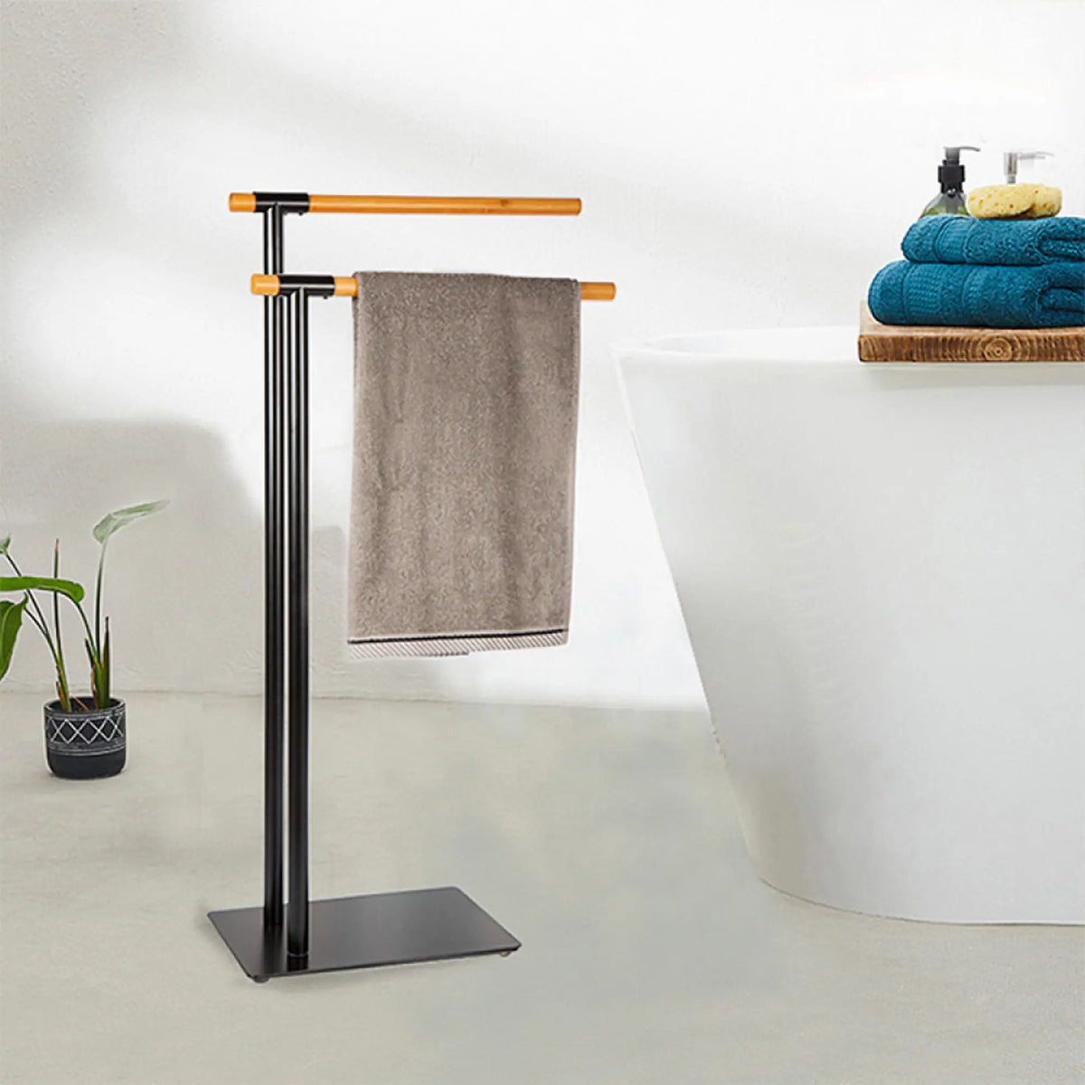 Stander prosoape LABAN, negru/stejar, lemn/metal, 20x39x79 cm