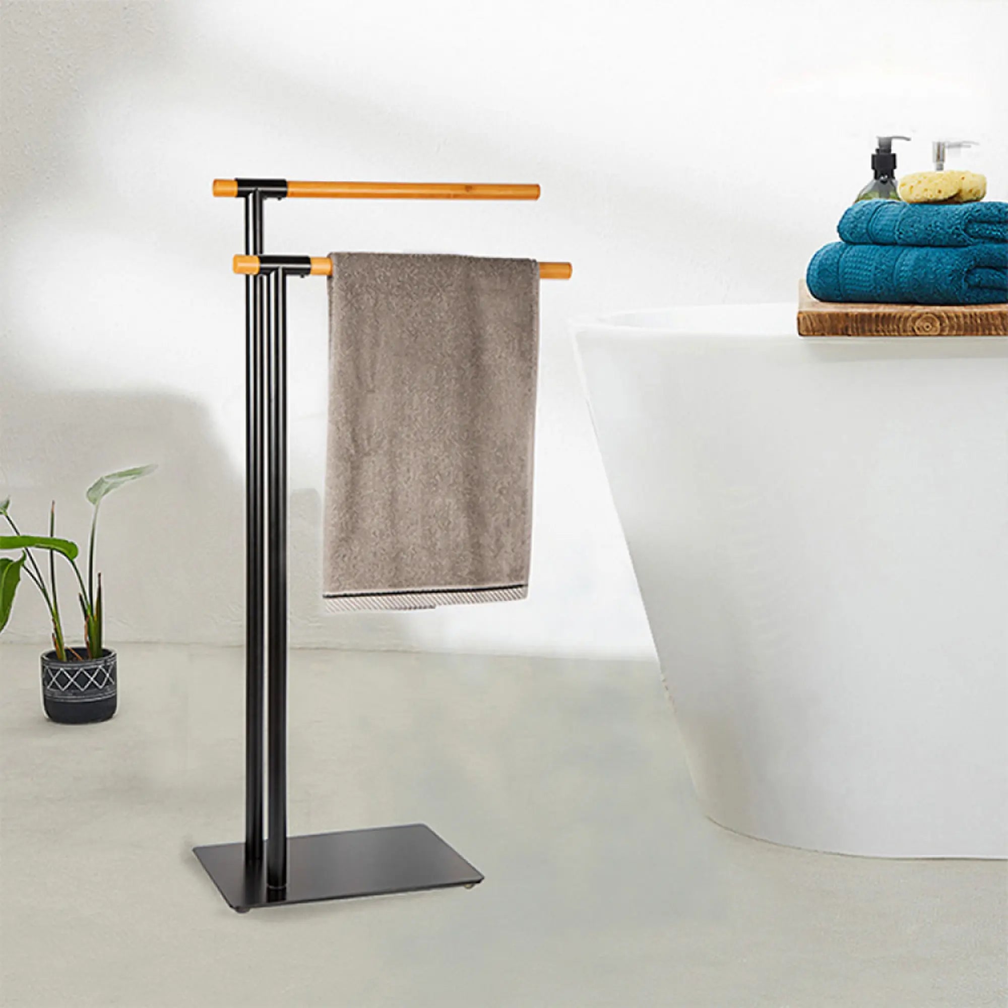 Stander prosoape LABAN, negru/stejar, lemn/metal, 20x39x79 cm