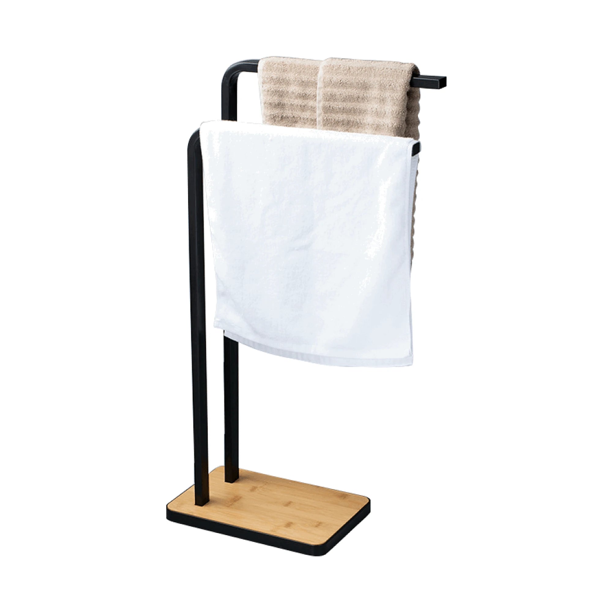 Stander prosoape LABAV, negru/stejar, lemn/metal, 20x42x77 cm