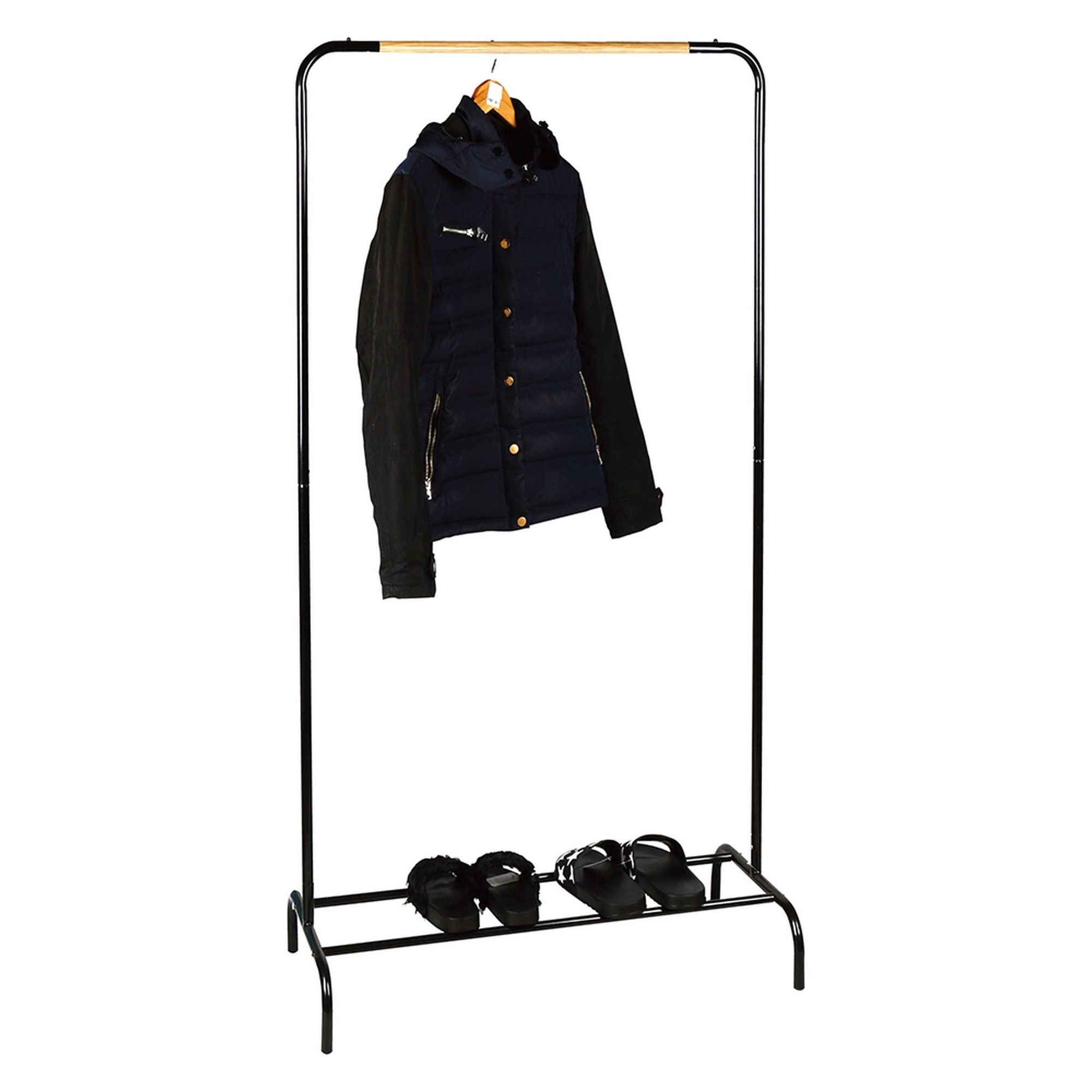 Stander haine RAPSO, negru, metal/lemn, 80x40x149 cm