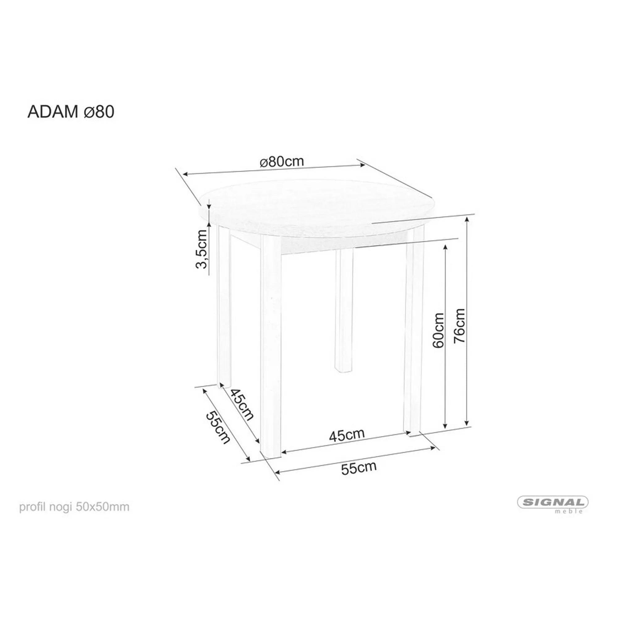Masa ADAM, stejar lancelot/alb, PAL laminat, 80x80x75 cm