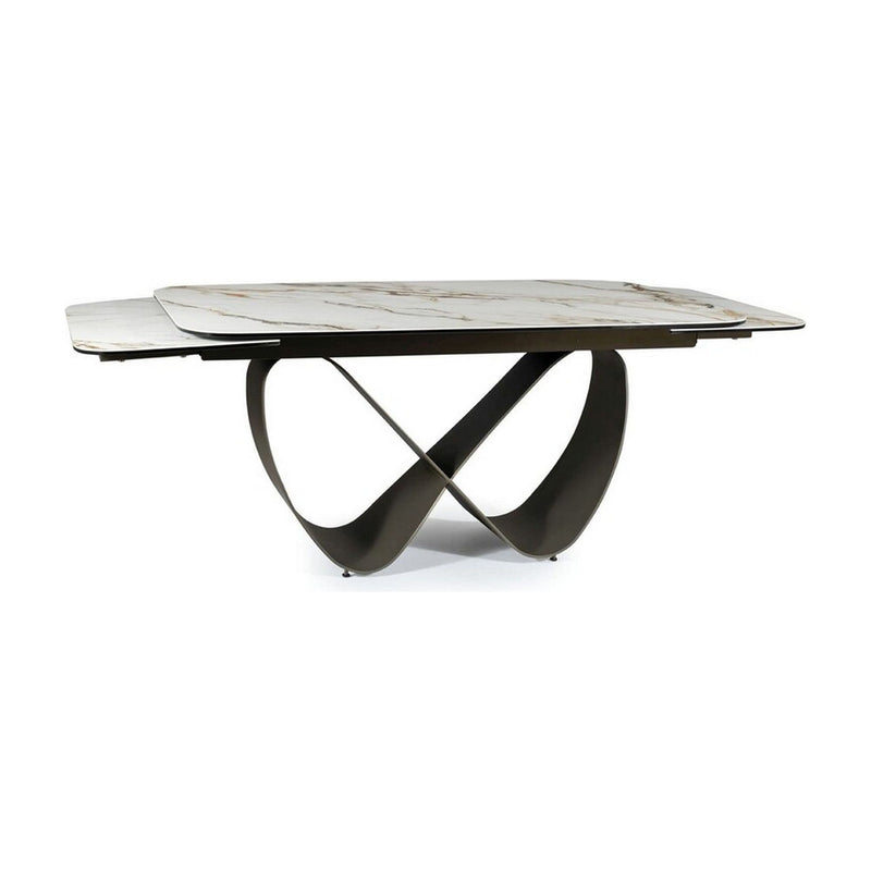 Masa extensibila INFINITY CERAMIC, sticla securizata/ceramica, alb/maro, 160-240x95x76 cm