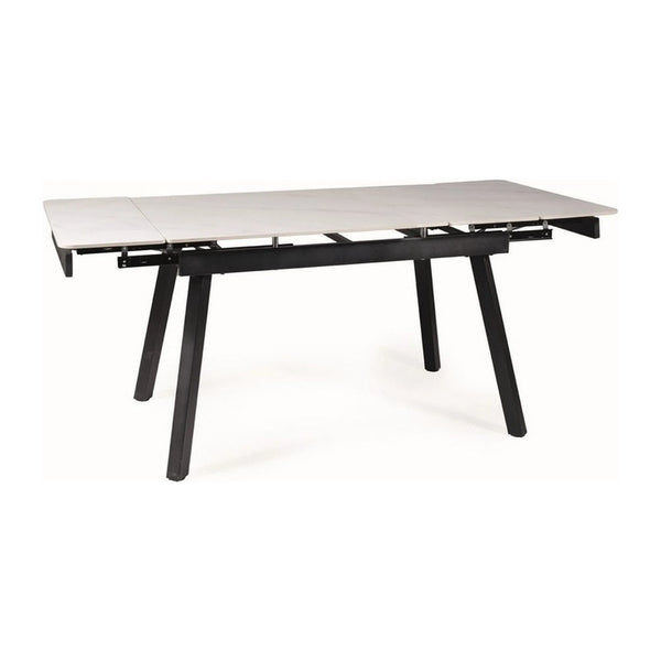 Masa extensibila JOHN, crem cu efect de marmura/negru mat, ceramica/metal, 120/180x85x76 cm