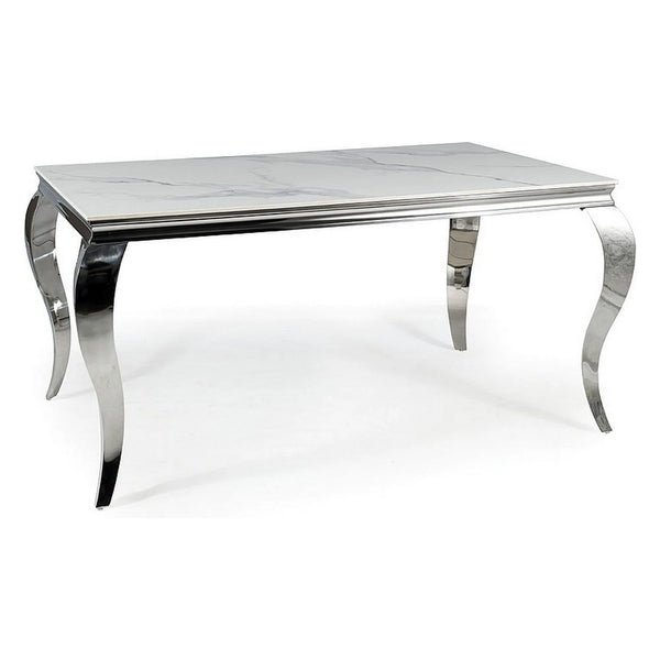 Masa PRINCE, alb cu efect de marmura/crom, ceramica/metal, 180x90x75 cm
