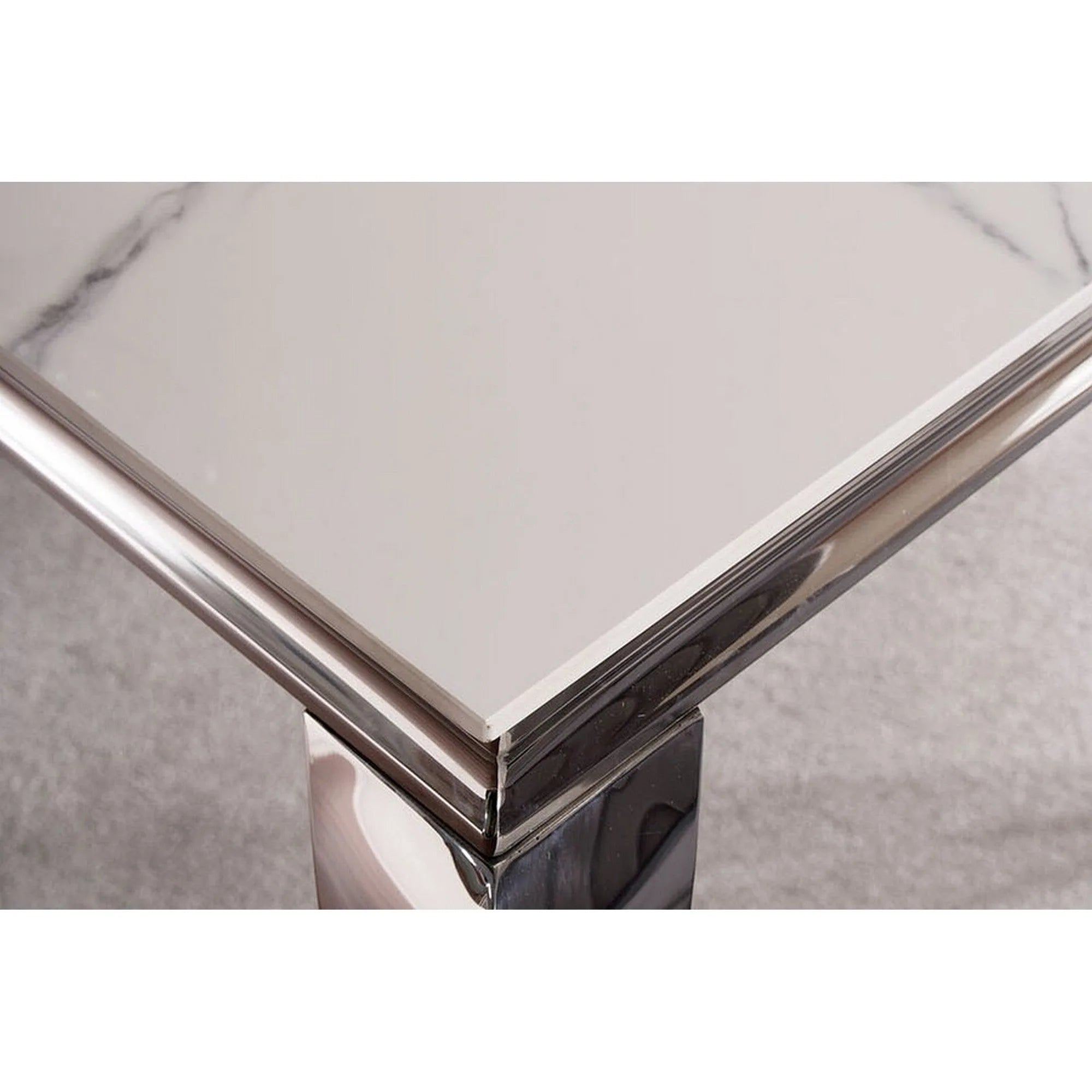 Masa PRINCE, alb cu efect de marmura/crom, ceramica/metal, 150x90x75 cm