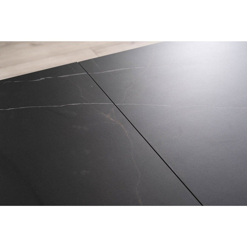 Masa extensibila SALVADORE CERAMIC, negru mat cu imprimeu marmura, sticla securizata/ceramica, 160-240x90x76 cm