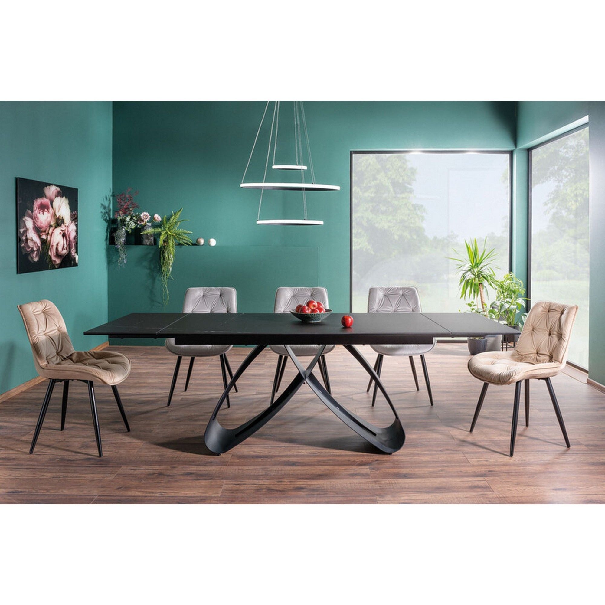 Masa extensibila SAMANTA CERAMIC, sticla securizata/ceramica, negru, 160-240x90x76 cm