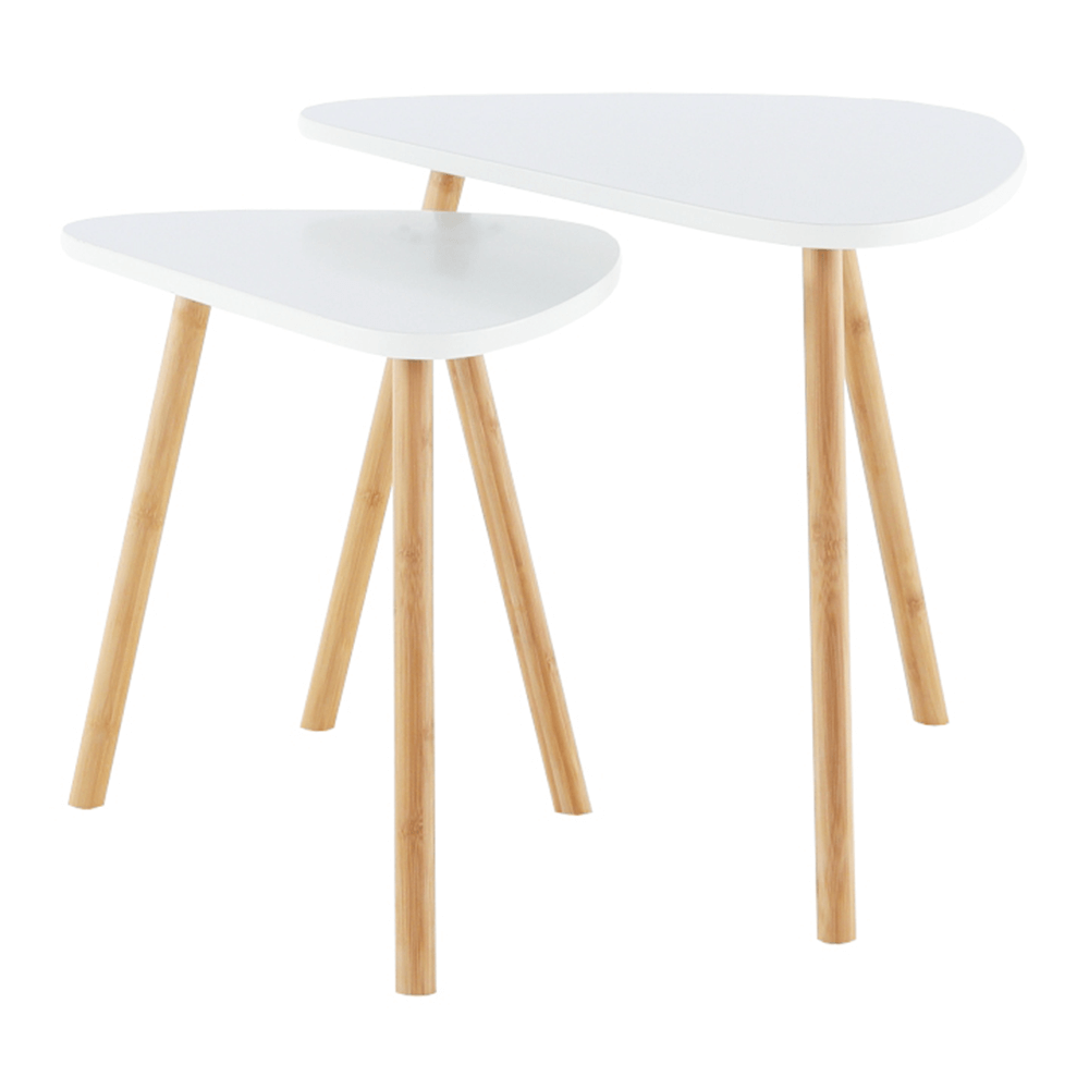 Set 2 masute cafea BISMAK, alb/stejar
