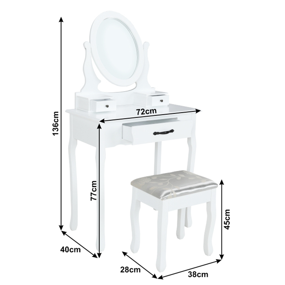 Masa de toaleta LINET NEW, alb/auriu, cu taburet si oglinda, 72x40x136 cm