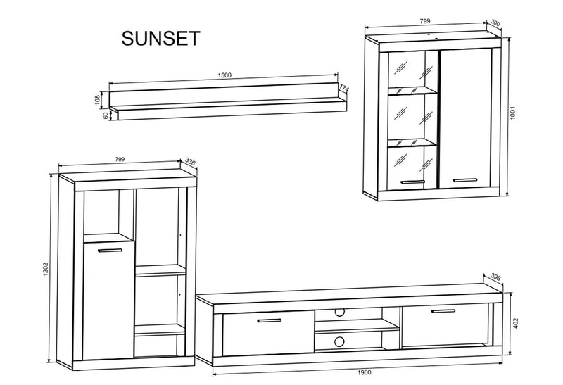 Mobilier living SUNSET, casmir, PAL, 270x40x200 cm