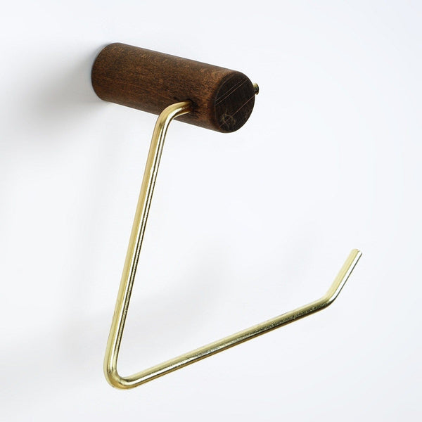 Suport baie WR079, auriu/nuc, lemn/metal, 13x8x18 cm