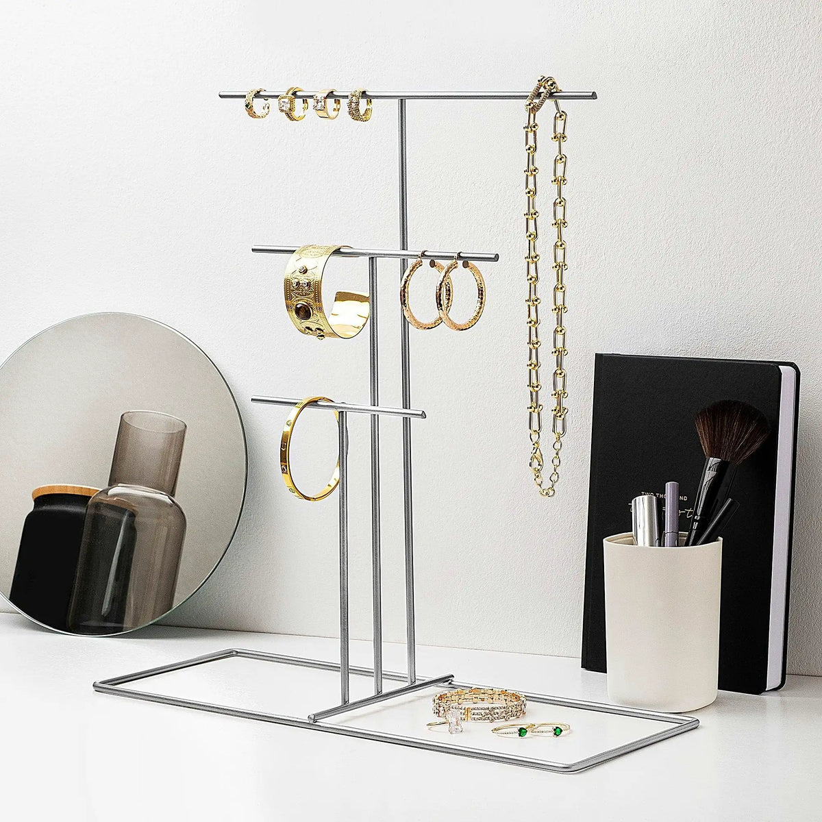 Suport bijuterii TK-006-A, crom, metal, 40x15x41 cm